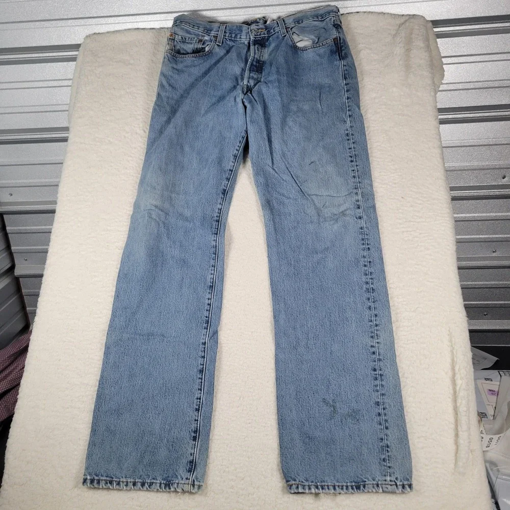 Levi's 501 Jeans Mens‎ 36x30 Light Wash Blue Straight Leg Button Fly Denim